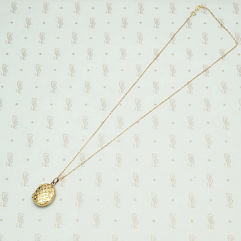 Two Tone Edwardian Locket with Graphic Details, woven detail.