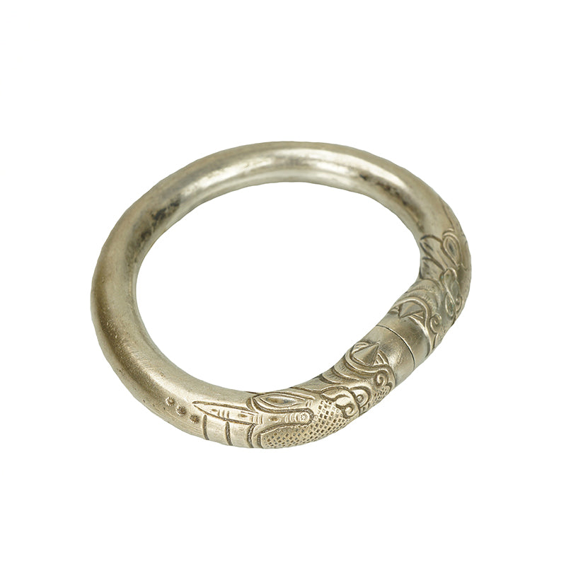 Antique Chinese Silver Split Bangle with Dragons - Gem Set Love