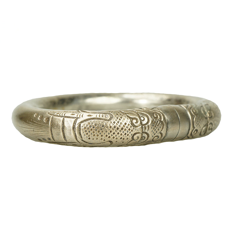 Antique Chinese Silver Split Bangle with Dragons - Gem Set Love