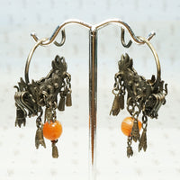 antique chinesse silver dragon earrings with carnelian drops