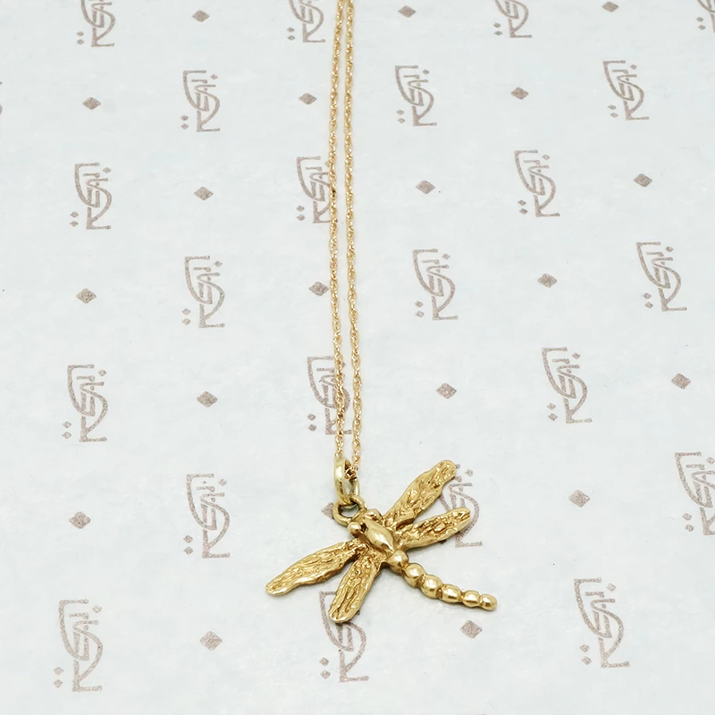 14k yellow gold dragonfly pendant