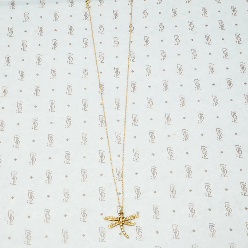 14k yellow gold dragonfly pendant
