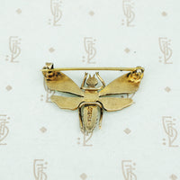 silver gilt enamel moth brooch back