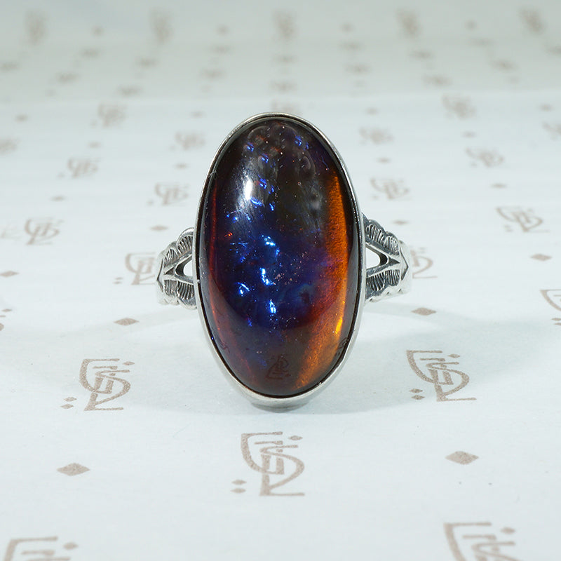 dragons breath glass in sterling sol;ver vintage ring