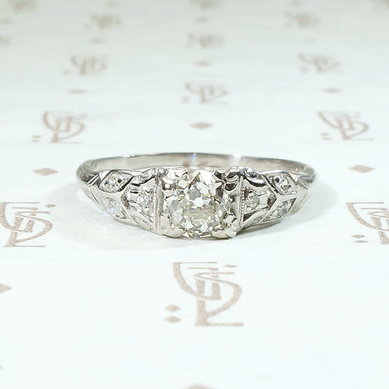 Deco Platinum & Diamond Tulip Engagement Ring 