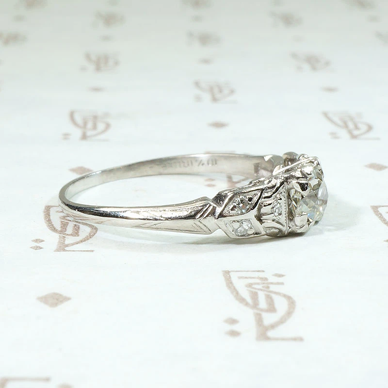 Deco Platinum & Diamond Tulip Engagement Ring 