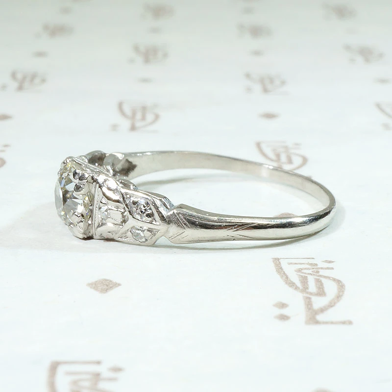 Deco Platinum & Diamond Tulip Engagement Ring 