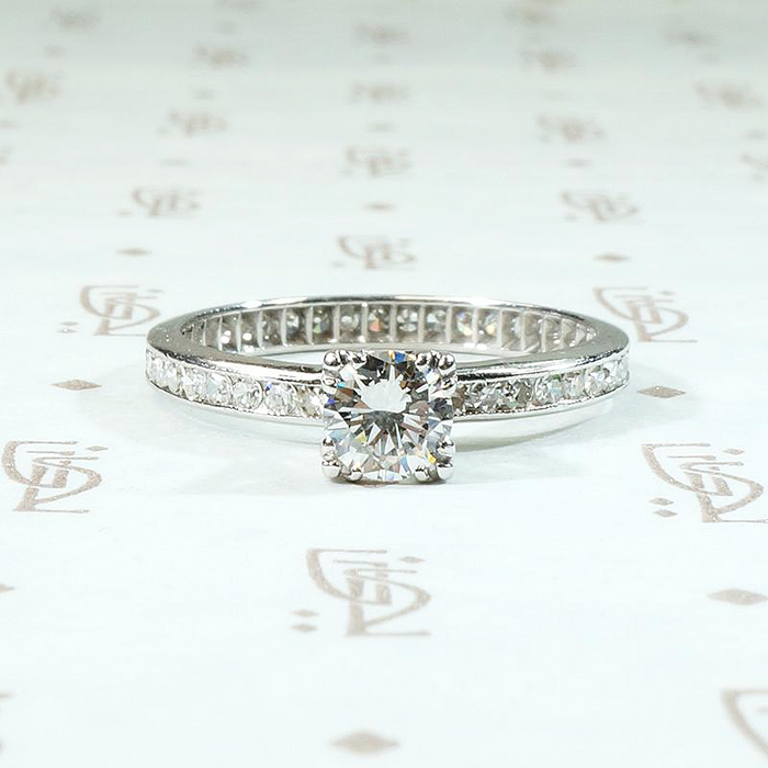 Deco Diamond Engagement Ring with Eternity Band