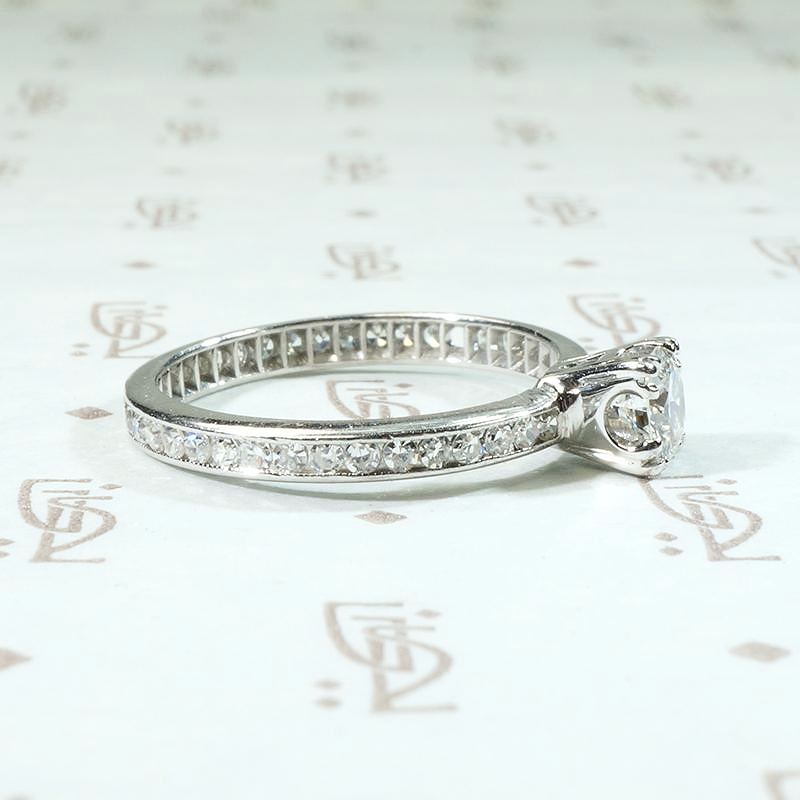 Deco Diamond Engagement Ring with Eternity Band