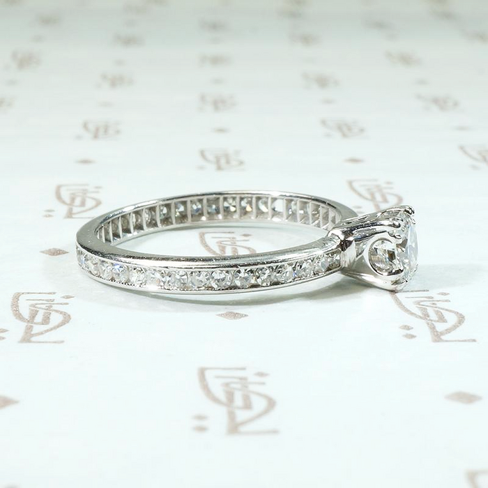 Deco Diamond Engagement Ring with Eternity Band