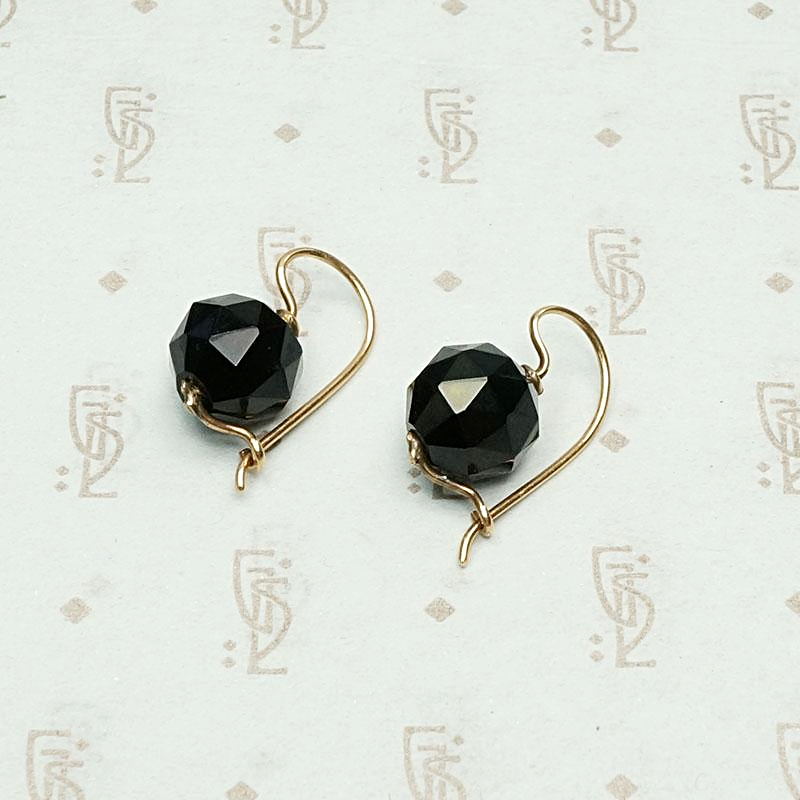 Antique Faceted Onyx Ear Bobs