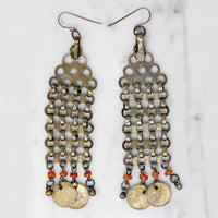 Dramatic Antique Tribal Earrings with Coins and Beads