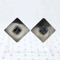 Graphic Silver Square & Agate Pyramid Earrings