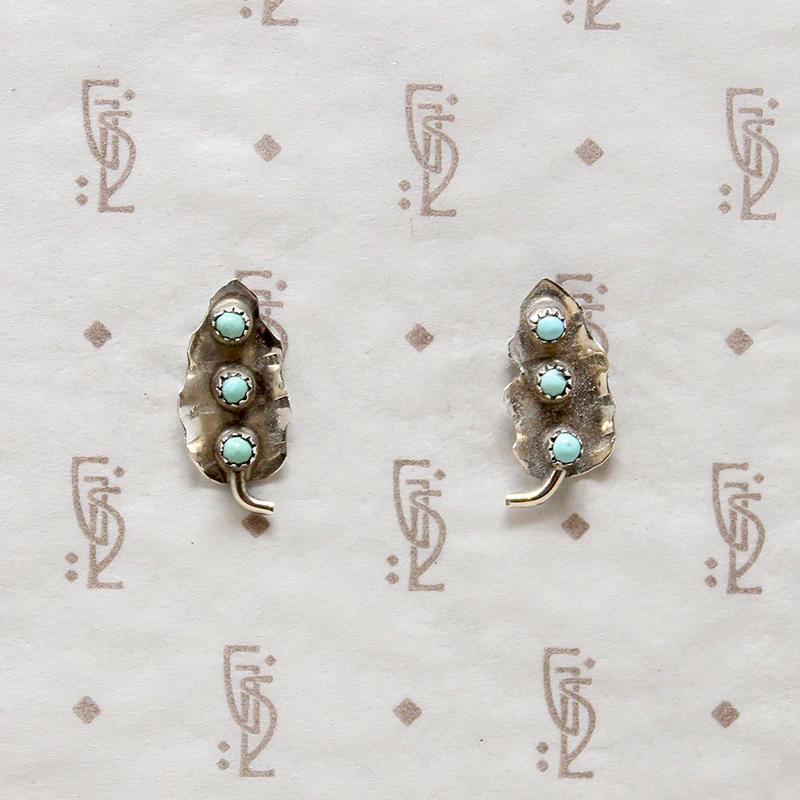 Delicate Silver Leaf & Turquoise Studs