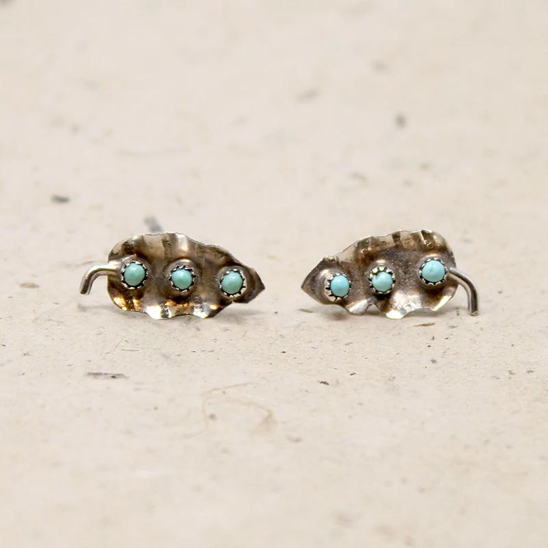 Delicate Silver Leaf & Turquoise Studs