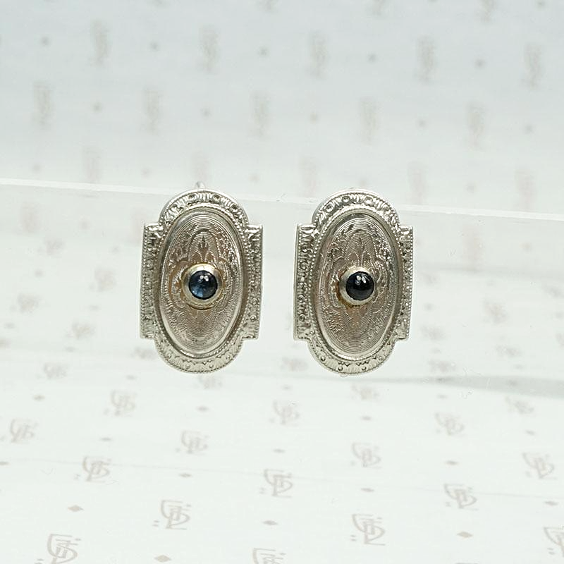 Sapphire Set Engraved Art Deco Conversion Earrings