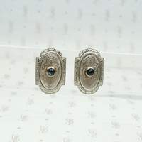 Sapphire Set Engraved Art Deco Conversion Earrings