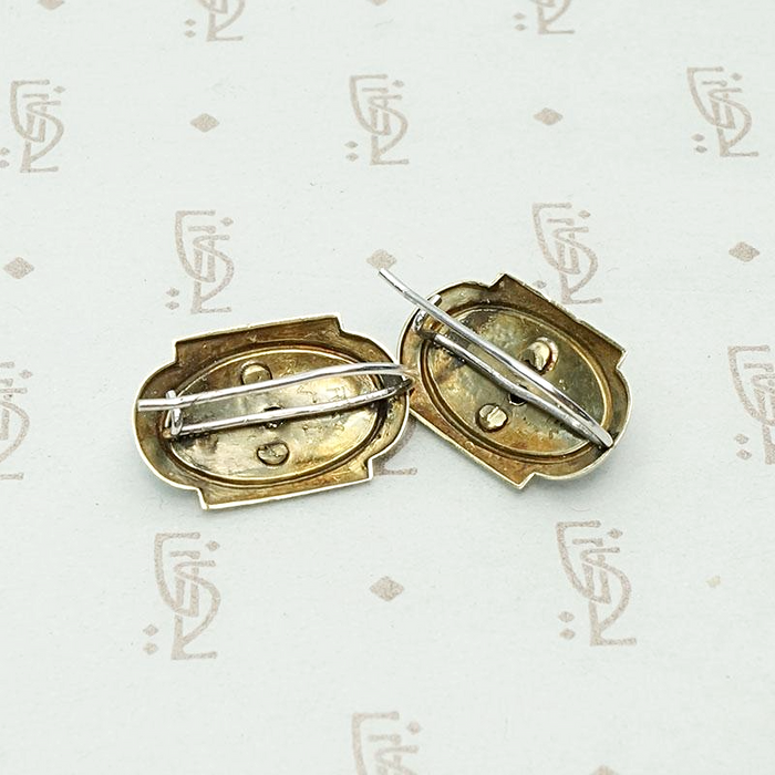 Sapphire Set Engraved Art Deco Conversion Earrings, back view