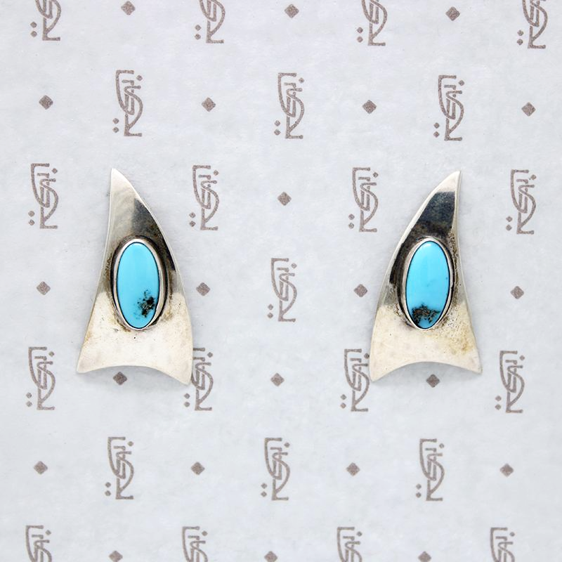 Jaunty Silver Triangle Earrings with Turquoise