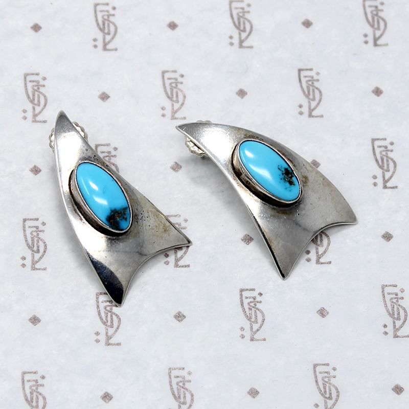 Jaunty Silver Triangle Earrings with Turquoise