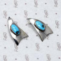 Jaunty Silver Triangle Earrings with Turquoise