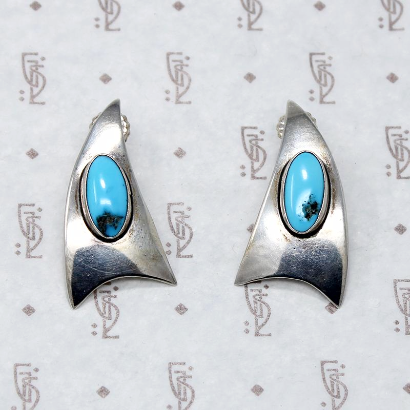 Jaunty Silver Triangle Earrings with Turquoise