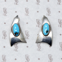 Jaunty Silver Triangle Earrings with Turquoise