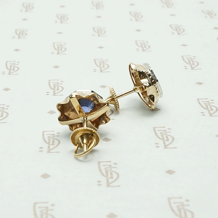 Incredible Retro Sapphire Stud Earrings