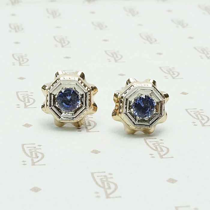 Incredible Retro Sapphire Stud Earrings
