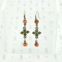 Delicate Ethiopian Brass & Silver Earrings with Coral