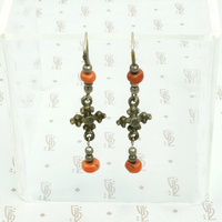 Delicate Ethiopian Brass & Silver Earrings with Coral