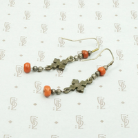Delicate Ethiopian Brass & Silver Earrings with Coral