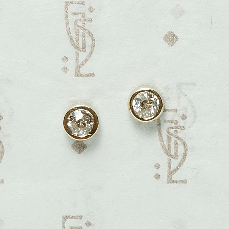 Bezel Set Old European Cut Diamond Stud Earrings in White Gold