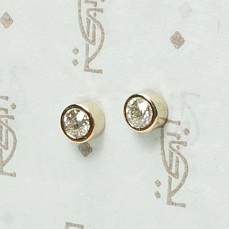 Bezel Set Old European Cut Diamond Stud Earrings in White Gold