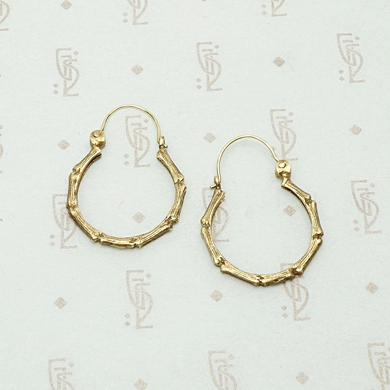 Summery Mid Century Bamboo Gold Hoop Earrings