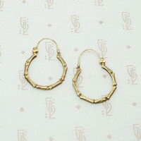 Summery Mid Century Bamboo Gold Hoop Earrings