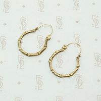 Summery Mid Century Bamboo Gold Hoop Earrings