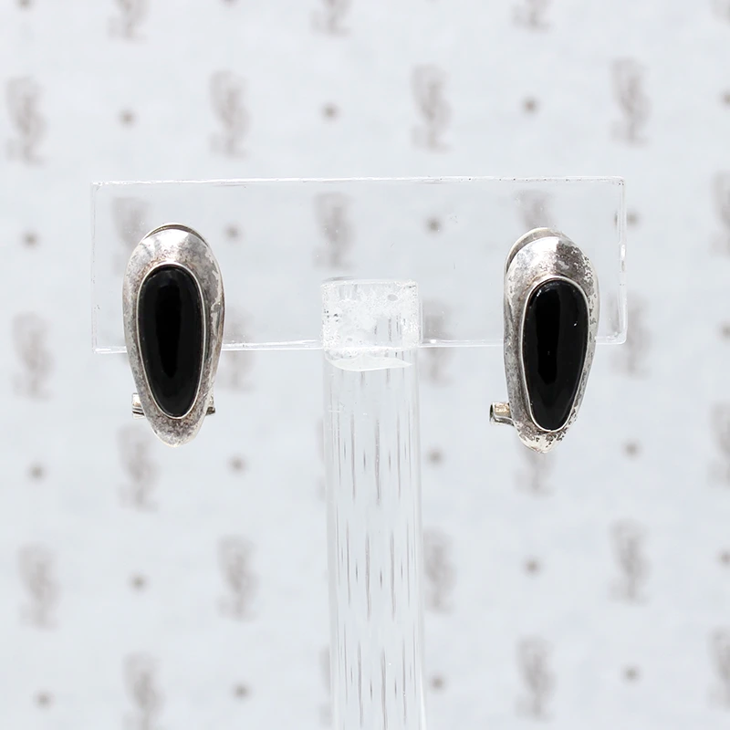 Onyx in Sterling Silver Hinged Earrings