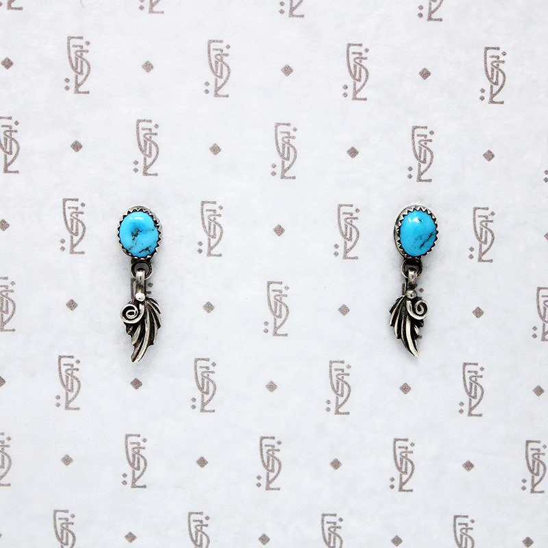 Sweet Leaf Dangle Earrings in Silver & Turquoise