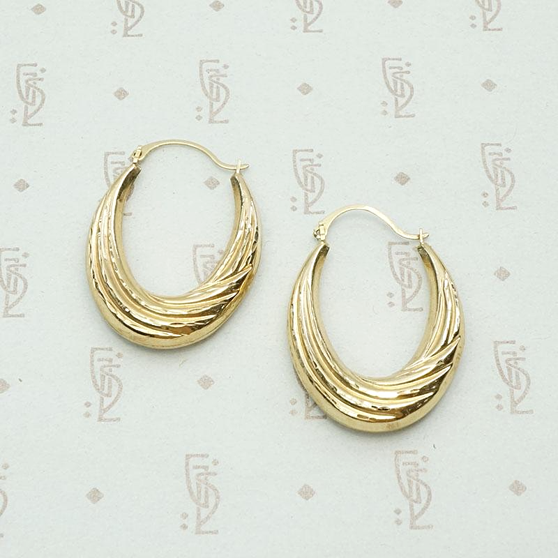 Vintage Grooved Oval Gold Hoops