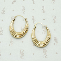 Vintage Grooved Oval Gold Hoops