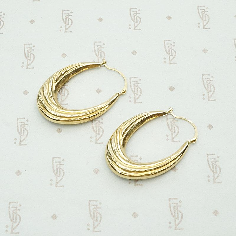 Vintage Grooved Oval Gold Hoops