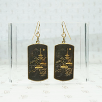 Damascene Japanese Village Panel Earrings