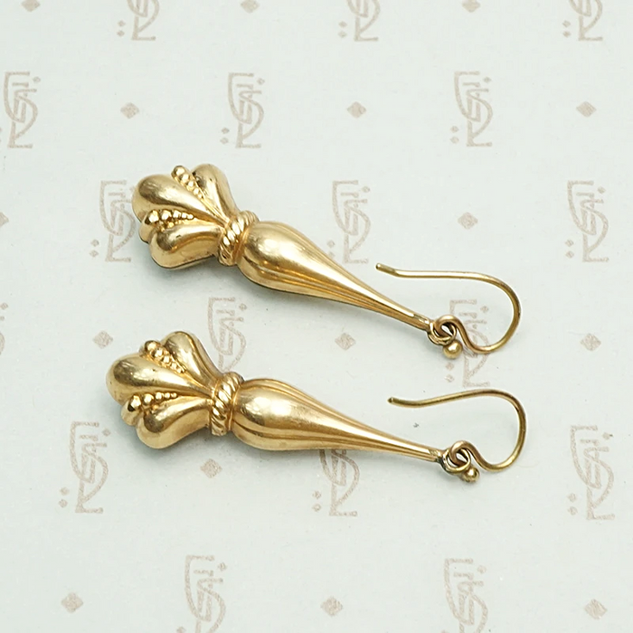 Engraved Gold Filled Victorian Drop Earrings. Back view.