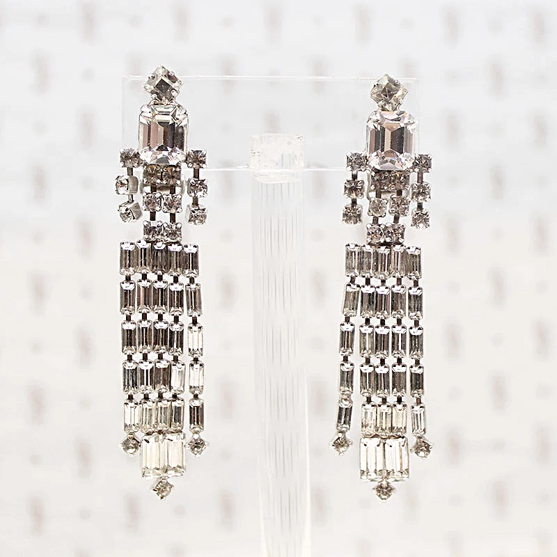 Incredible Cascading Rhinestone Earrings by Weiss