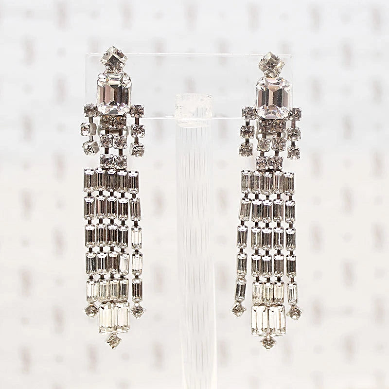 Incredible Cascading Rhinestone Earrings by Weiss