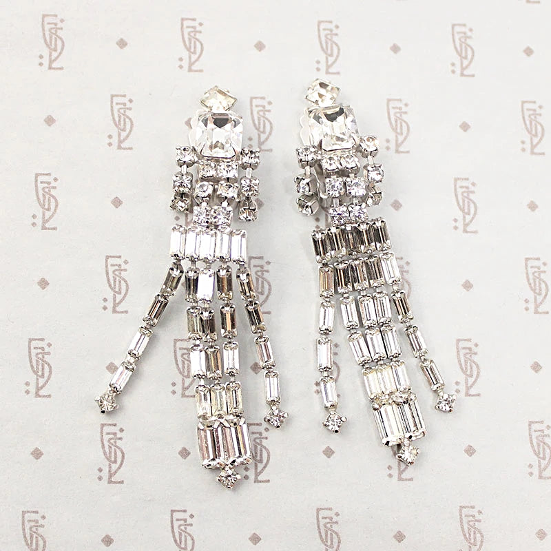 Incredible Cascading Rhinestone Earrings by Weiss
