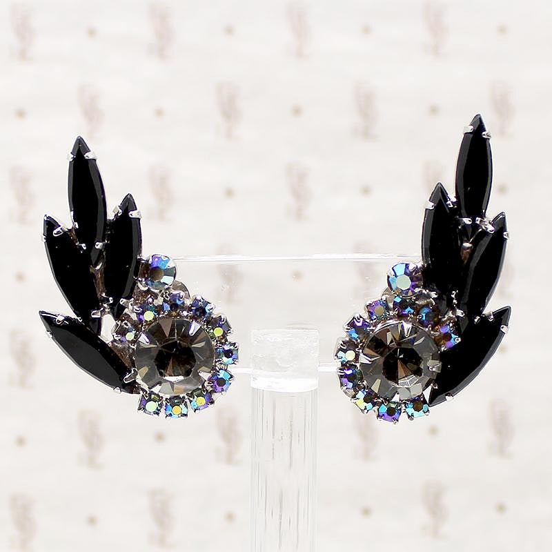 black and grey rhinestone costume earrings