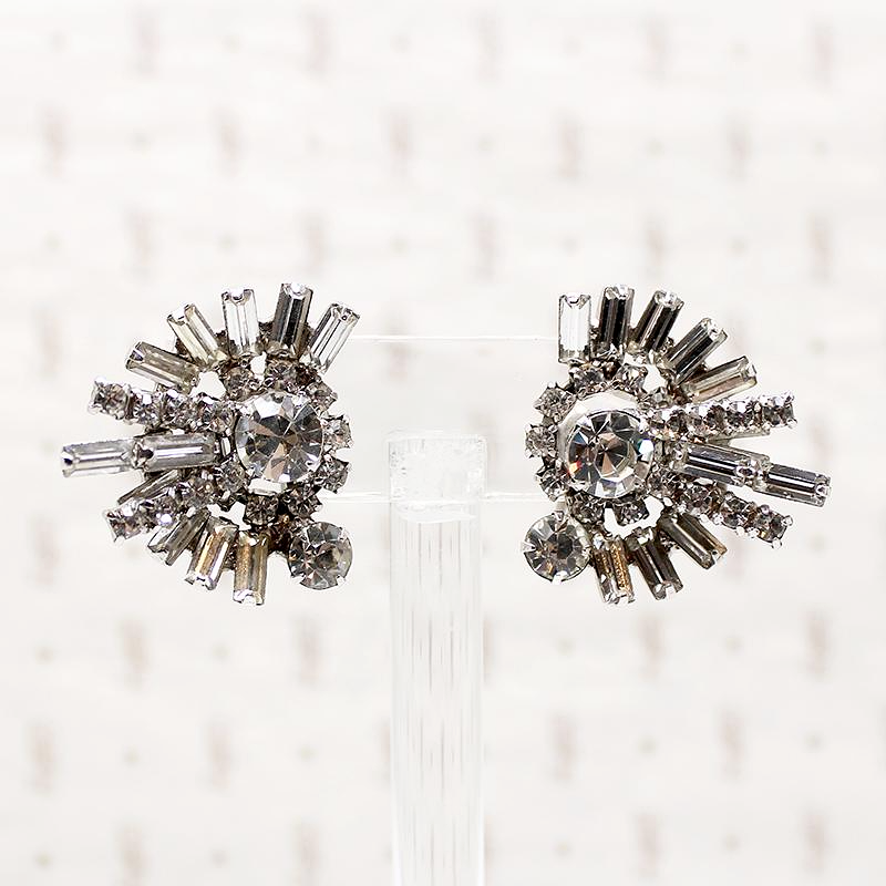 Spectacular Explosion White Rhinestone Costume Earrings