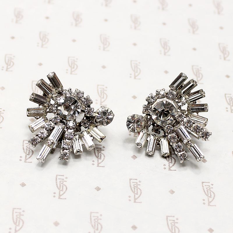 Spectacular Explosion White Rhinestone Costume Earrings